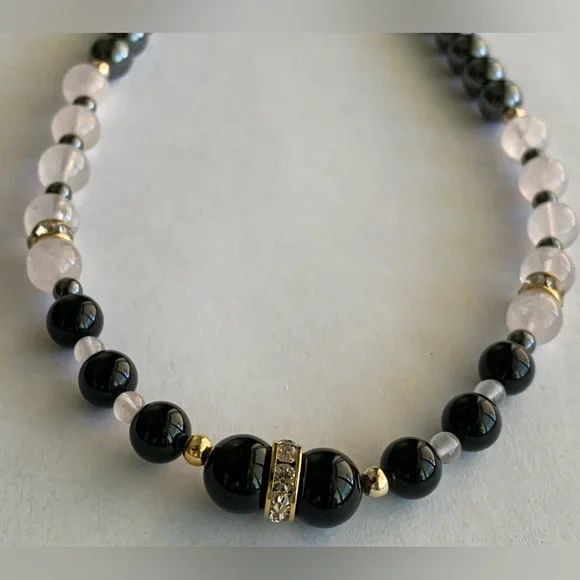 New vintage hematite rose quartz polished pearls beads necklace - Picture 6 of 11